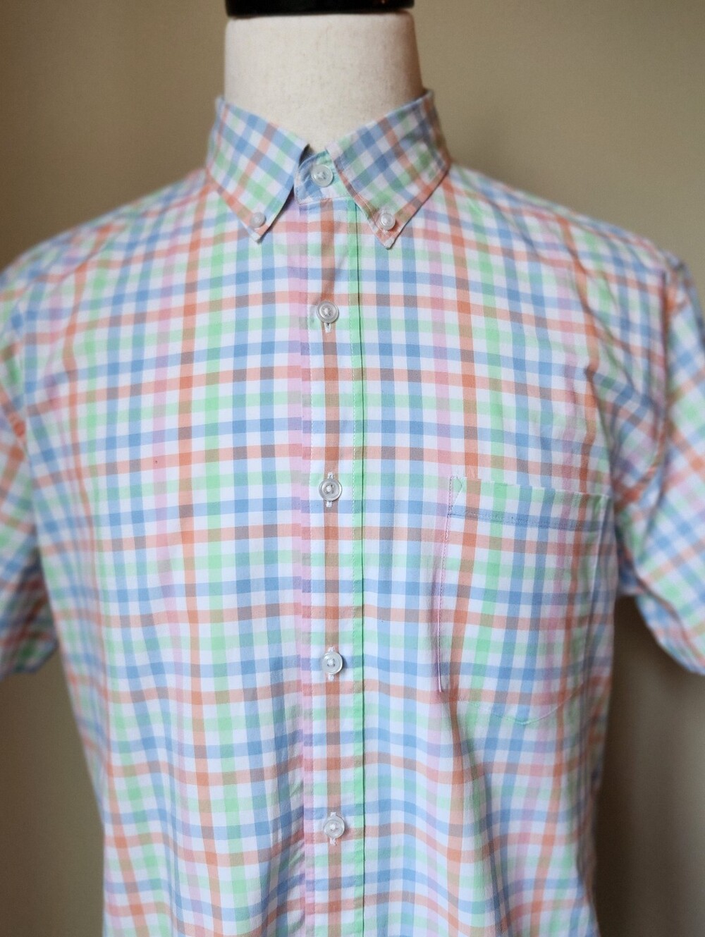 J.Crew Flex Mens Large Short Sleeve Plaid Button Down Shirt Multicolor Gingham